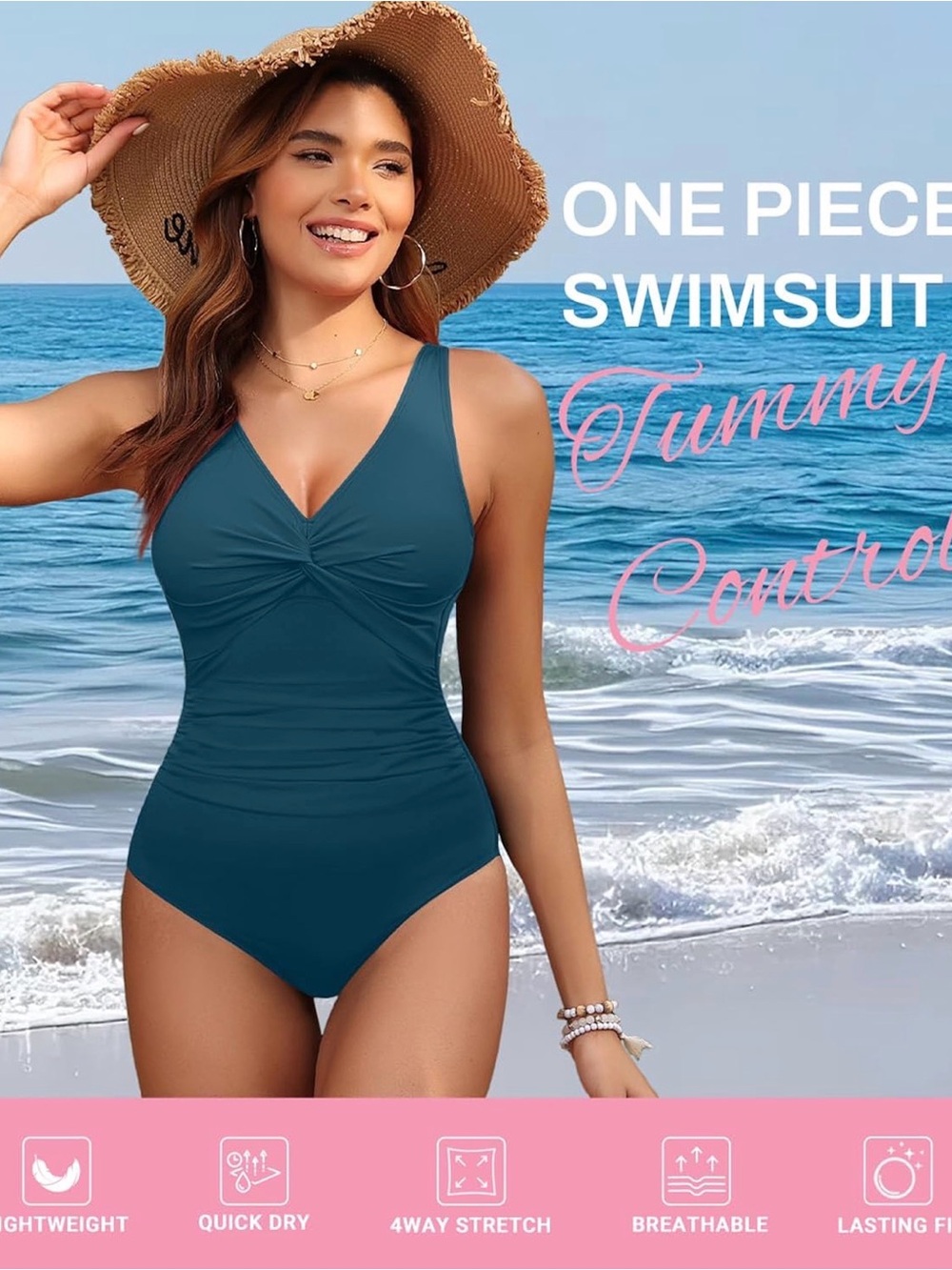 Women's Tummy Control One Piece Swimsuit Push Up Full Coverage Bathing Suit